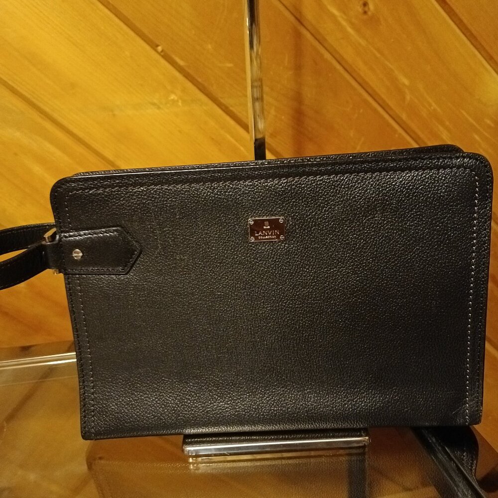 Lanvin Black Pebbled Leather Toiletry Bag EUC